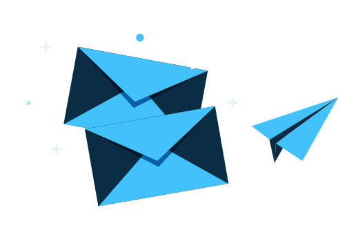 Footer decoration depicting two envelopes and a paper airplane