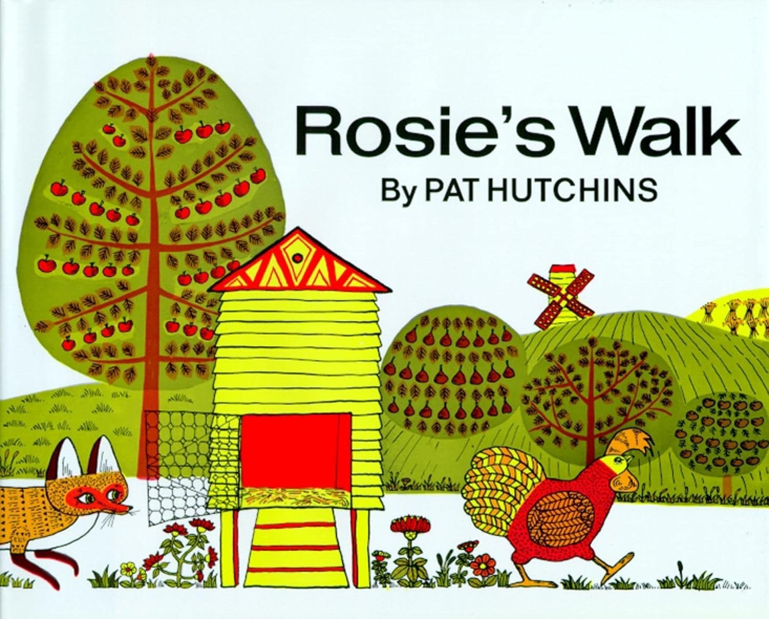 Rosie's Walk cover. A chicken walking being followed by a fox.