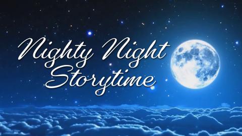 Image of moon with text reading Nighty Night Storytime.